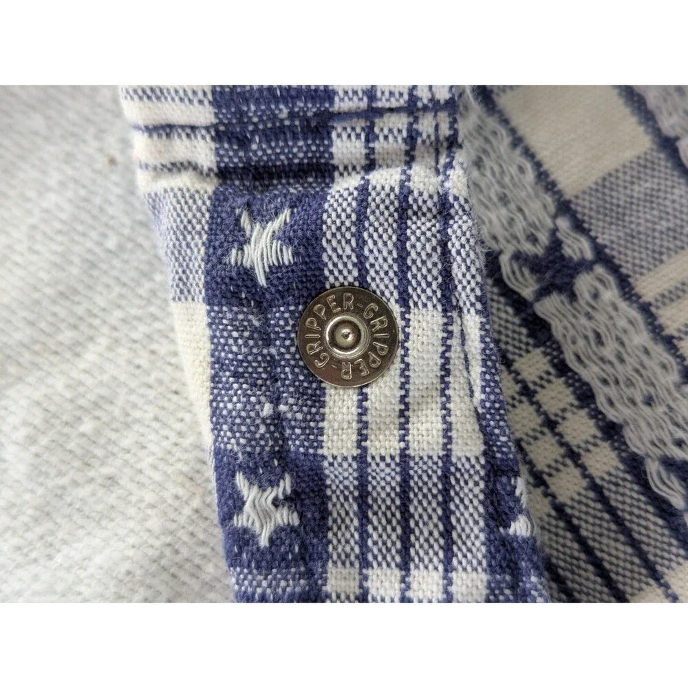Vtg 3-6 MO Oshkosh B’Gosh Blue Plaid Star Overalls Vestbak USA Patriotic Cotton